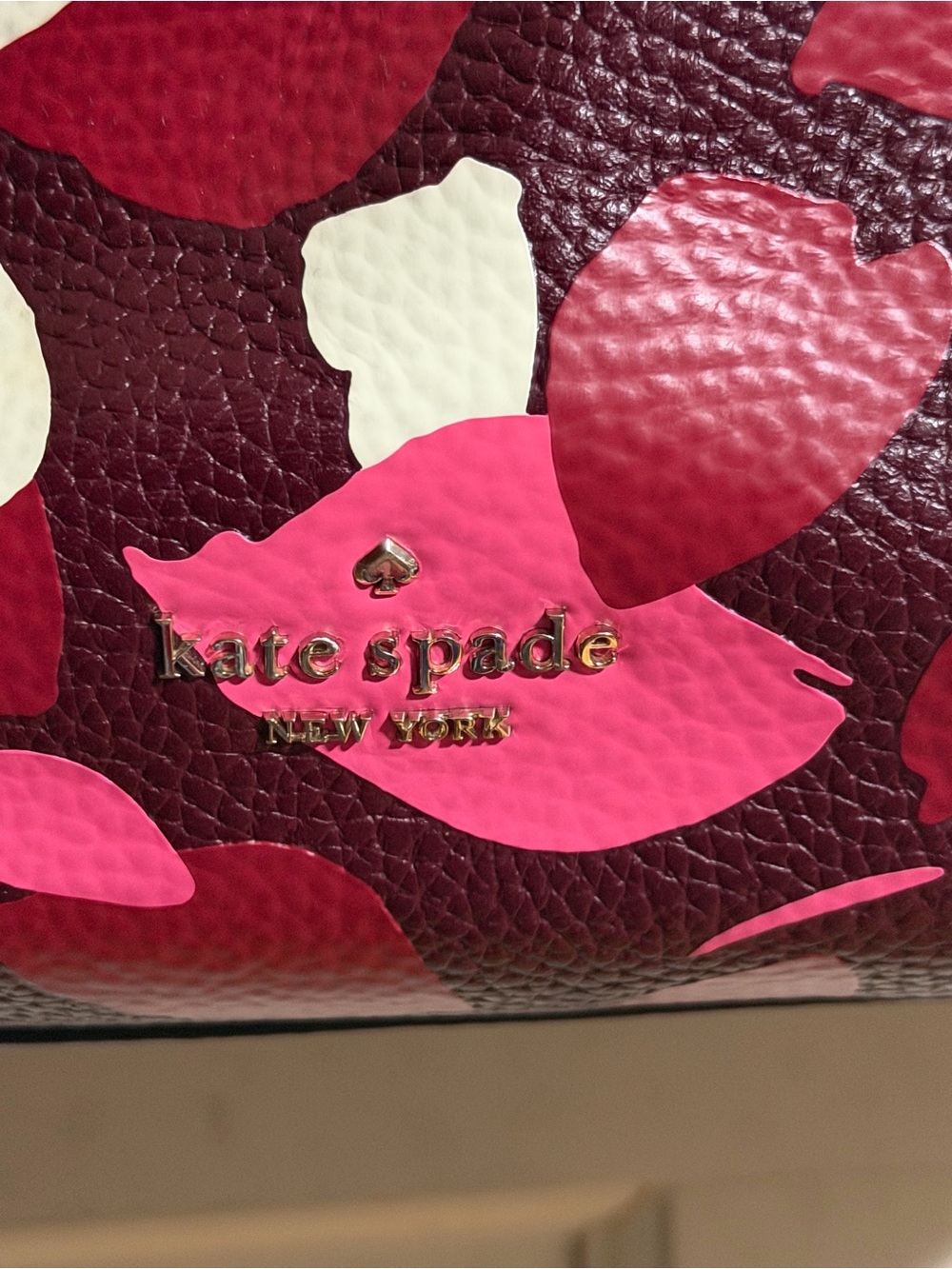 kate spade Floral Print Leather Handbag in Burgundy, Hot Pink, Red & Cream